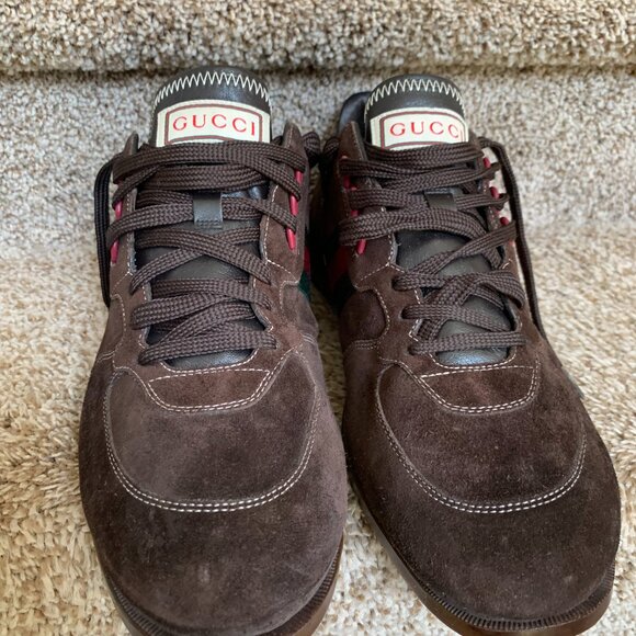 Gucci Men\'s Brown Web Stripe Lace-up Leather Shoes. main image 6